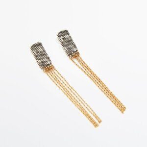 Massimo Dutti Gold Plated Cascading Rectangular Earrings Limited Edition